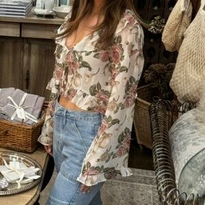 Vici Rose Print Ruffle Blouse